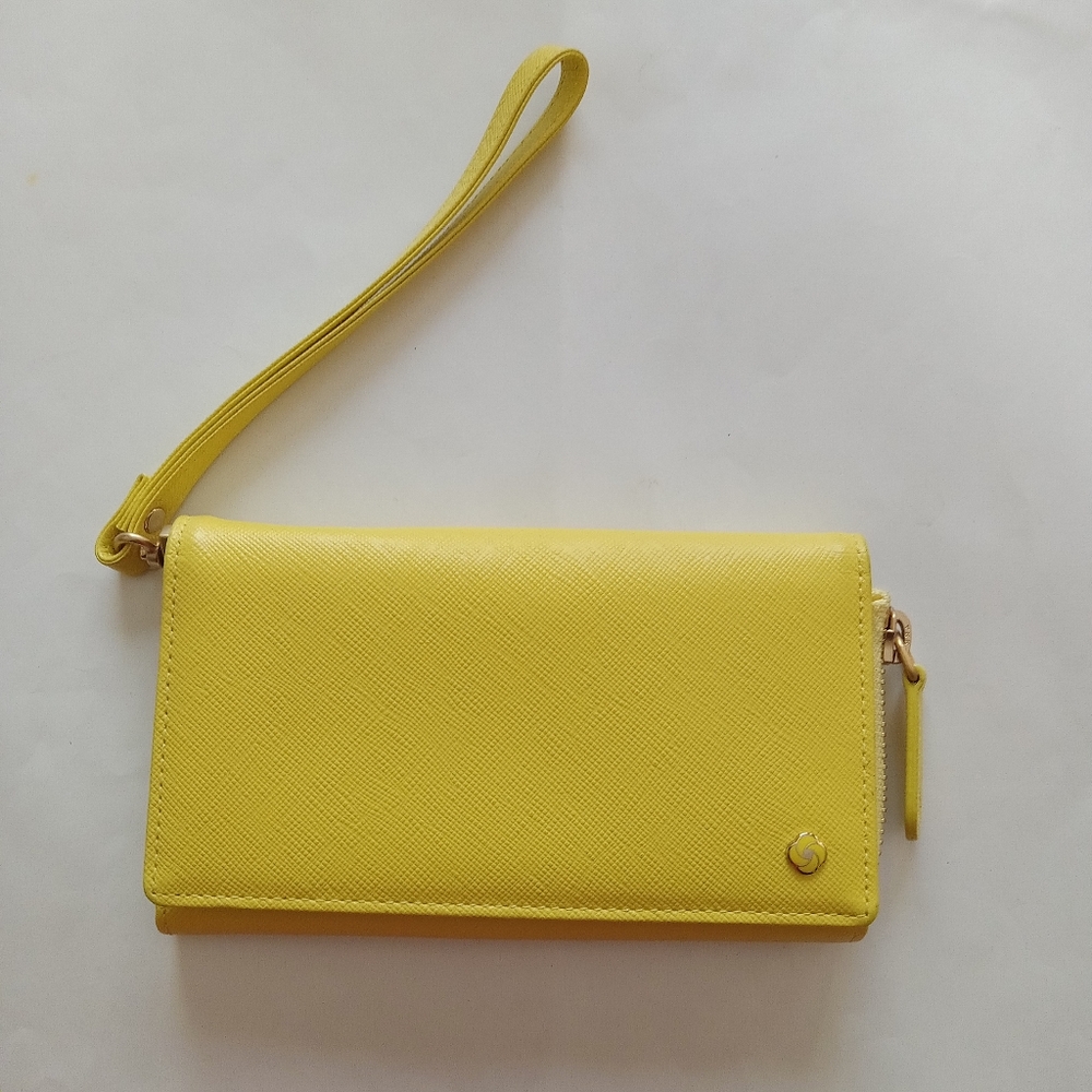 Samsonite RED Yellow Leather Wristlet Clutch
